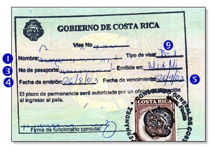 Reading your Costa Rica Visa